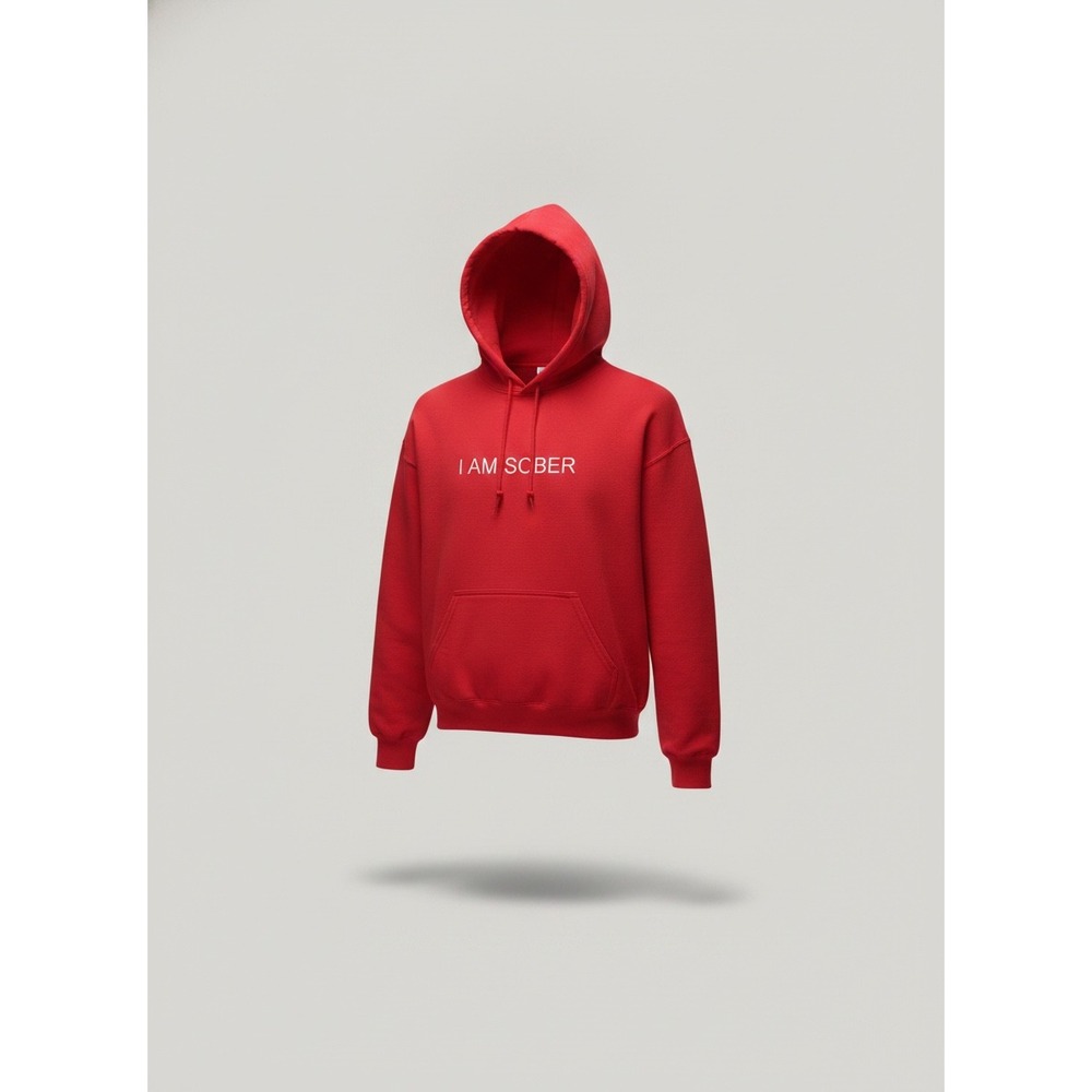 Gildan Heavy Blend I Am‎ Sober Hoodie Mens Large Red Graphic Sweatshirt